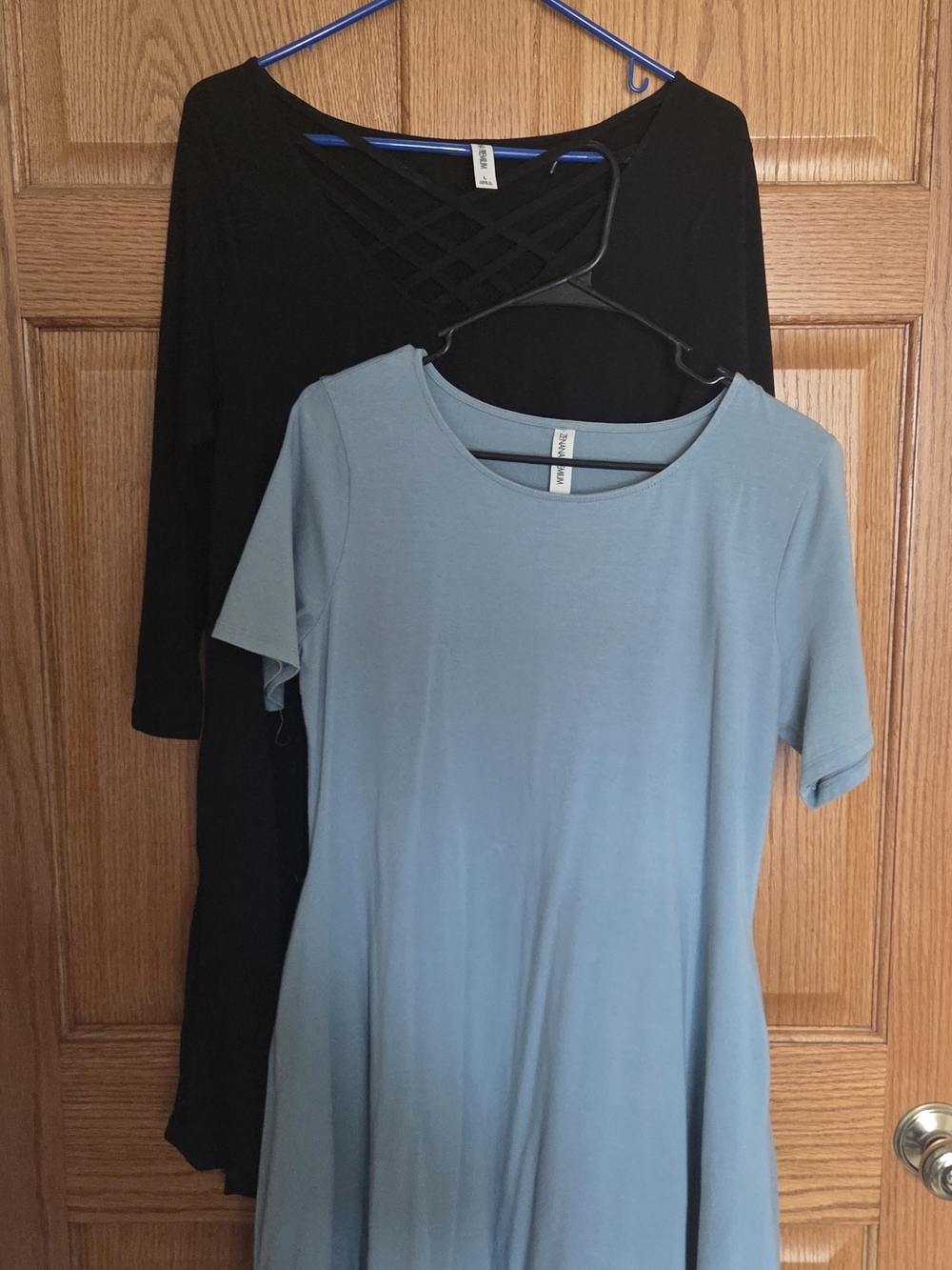 Zenana Outfitters Black Long Sleeve Tunic Dress & Light Blue Short Sleeve Dress